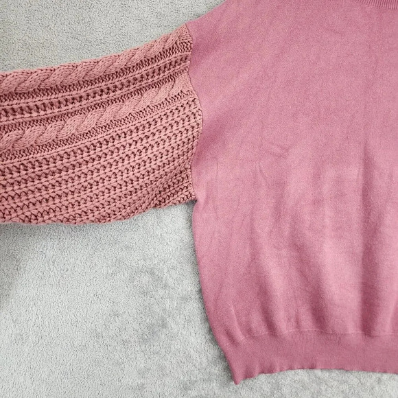 &Merci Womens Pink Knit Sweater Cable Sleeves Size M Slouchy 24CT - Picture 6 of 7